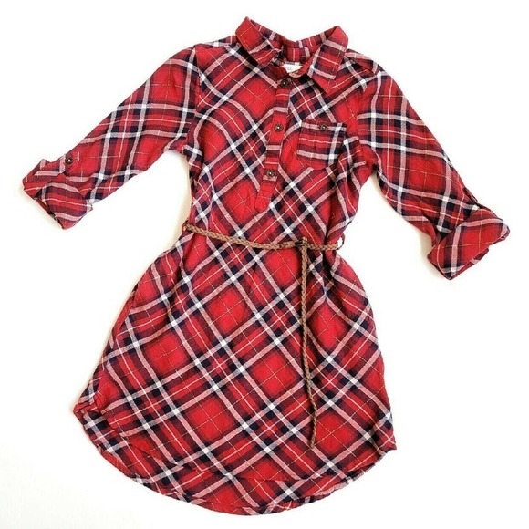 LOGG Red Plaid Shirt Dress 7 Belted - Picture 1 of 6